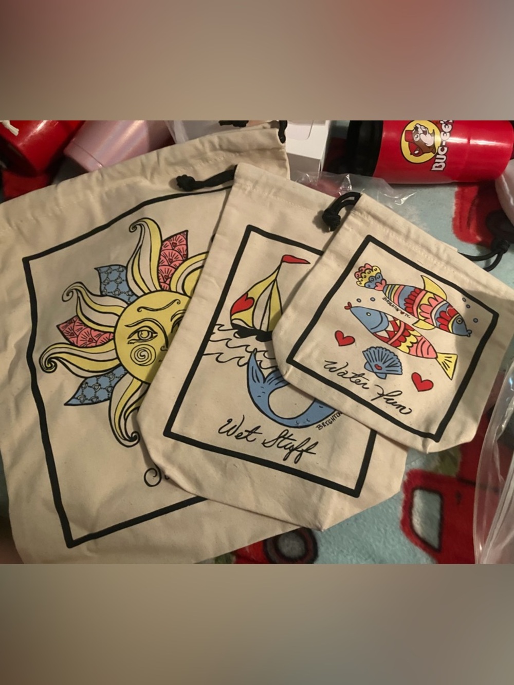 Brighton Cream Canvas Tote Set with Yellow & Blue Accents